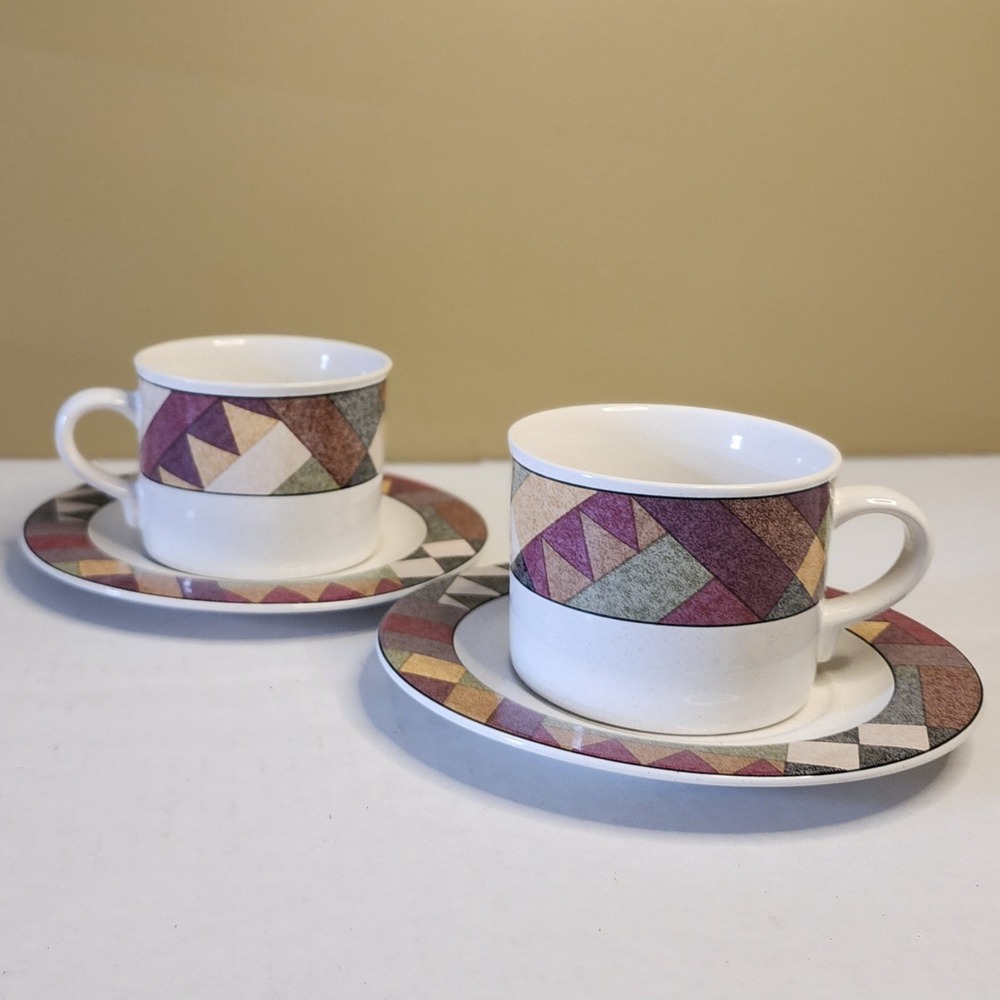 2 Studio Nova Palm Desert Y2216 Breakfast Cups + 2 matching 7¼" Breakfast Saucer